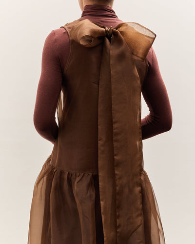 Cawley Silk Organza Gathered Isabella Dress, Chestnut