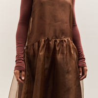 Cawley Silk Organza Gathered Isabella Dress, Chestnut