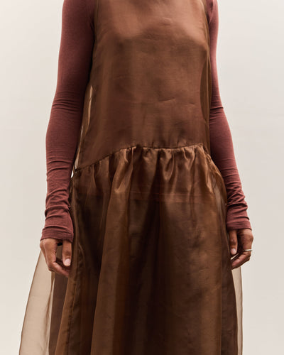 Cawley Silk Organza Gathered Isabella Dress, Chestnut