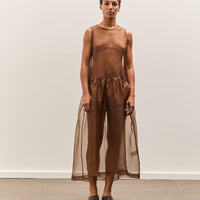 Cawley Silk Organza Gathered Isabella Dress, Chestnut