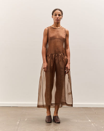 Cawley Silk Organza Gathered Isabella Dress, Chestnut