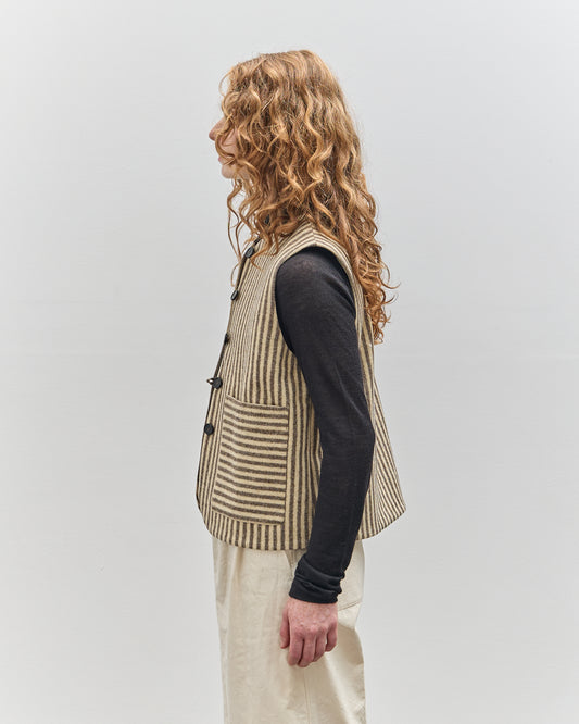 Cawley Striped Imogen Vest, Ecru/Brown