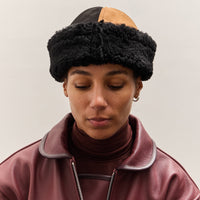 Cawley Suede Back Curly Sheepskin Panel Cap, Tan / Black