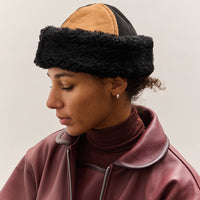 Cawley Suede Back Curly Sheepskin Panel Cap, Tan / Black