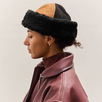 Cawley Suede Back Curly Sheepskin Panel Cap, Tan / Black
