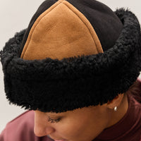 Cawley Suede Back Curly Sheepskin Panel Cap, Tan / Black