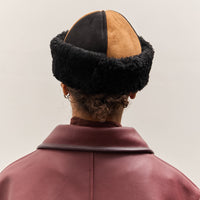 Cawley Suede Back Curly Sheepskin Panel Cap, Tan / Black