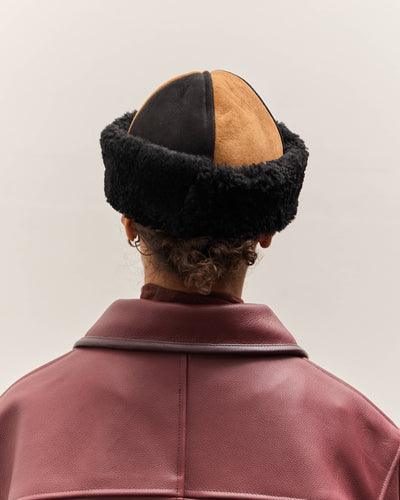 Cawley Suede Back Curly Sheepskin Panel Cap, Tan / Black