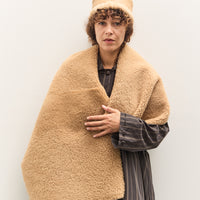 Cawley Tan Leather Back Curly Shawl, Tan