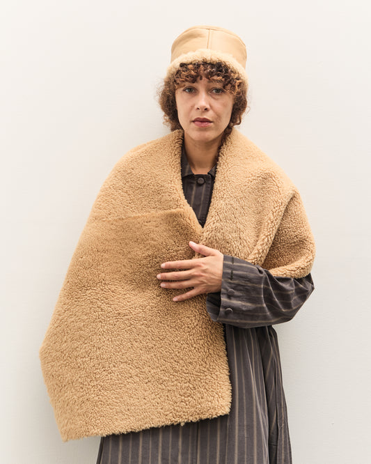 Cawley Tan Leather Back Curly Shawl, Tan