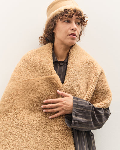 Cawley Tan Leather Back Curly Shawl, Tan