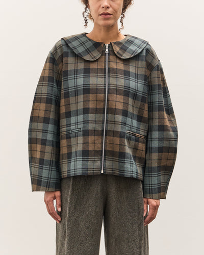 Cawley Worsted Wool Zip Up Ellie Jacket, Weathered Blues Tartan