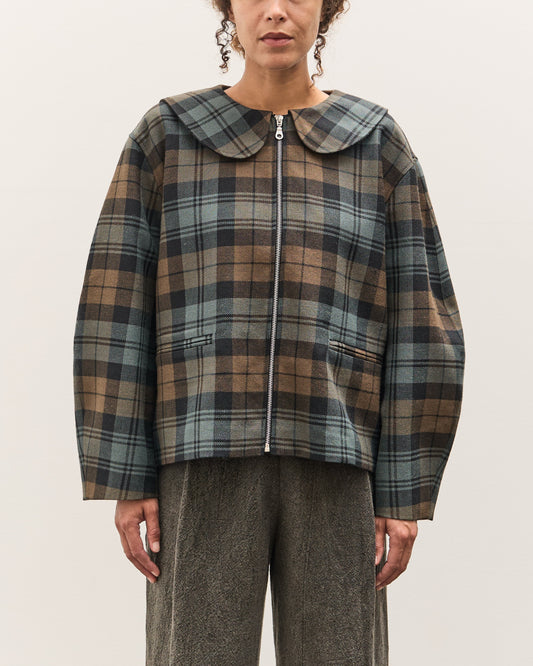 Cawley Worsted Wool Zip Up Ellie Jacket, Weathered Blues Tartan