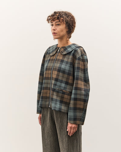 Cawley Worsted Wool Zip Up Ellie Jacket, Weathered Blues Tartan