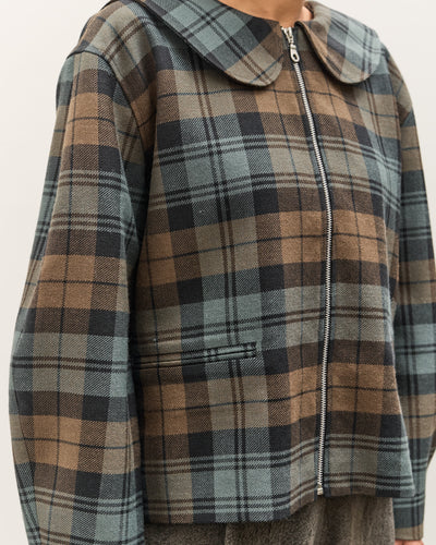 Cawley Worsted Wool Zip Up Ellie Jacket, Weathered Blues Tartan