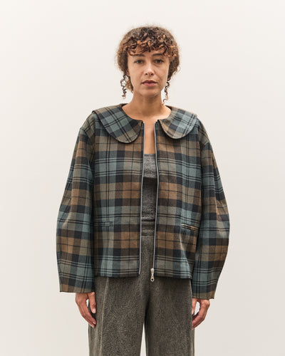 Cawley Worsted Wool Zip Up Ellie Jacket, Weathered Blues Tartan