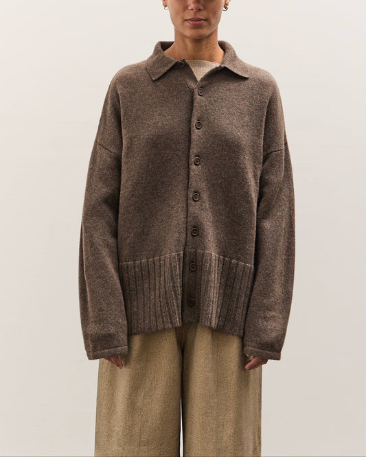 Colbo Knit Cardigan Polo, Heather Brown
