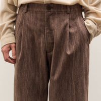 Colbo Single Pleat Pants Unisex, Washed Brown Houndstooth