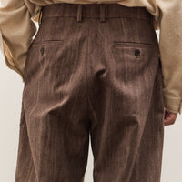 Colbo Single Pleat Pants Unisex, Washed Brown Houndstooth