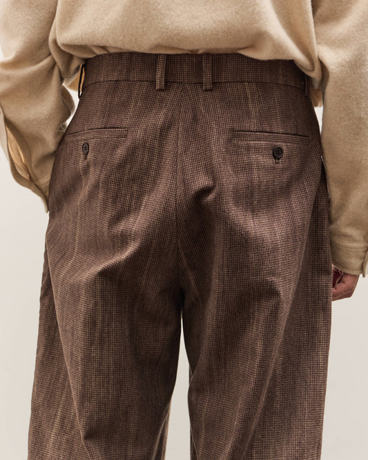 Colbo Single Pleat Pants Unisex, Washed Brown Houndstooth