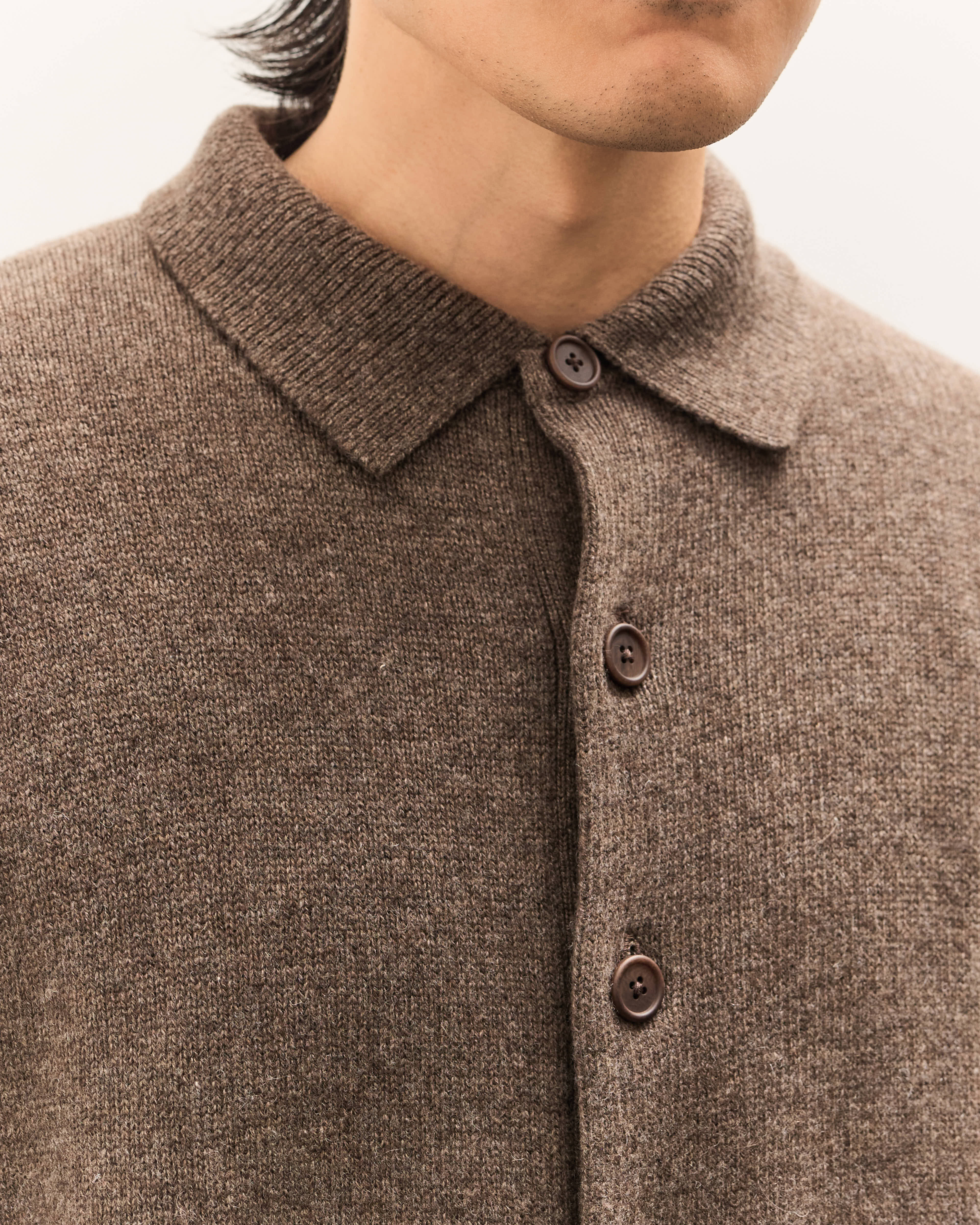 Colbo Knit Cardigan Polo Unisex, Heather Brown – Glasswing