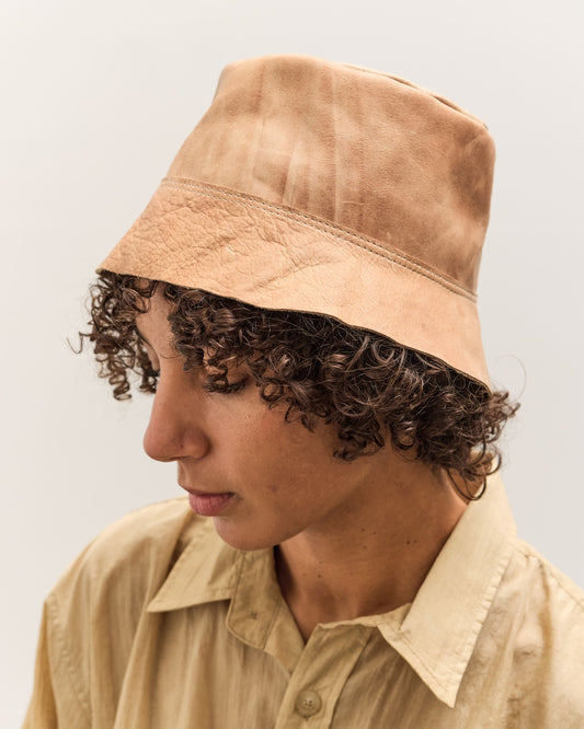 Colbo Leather Bucket Hat, Distressed Beige
