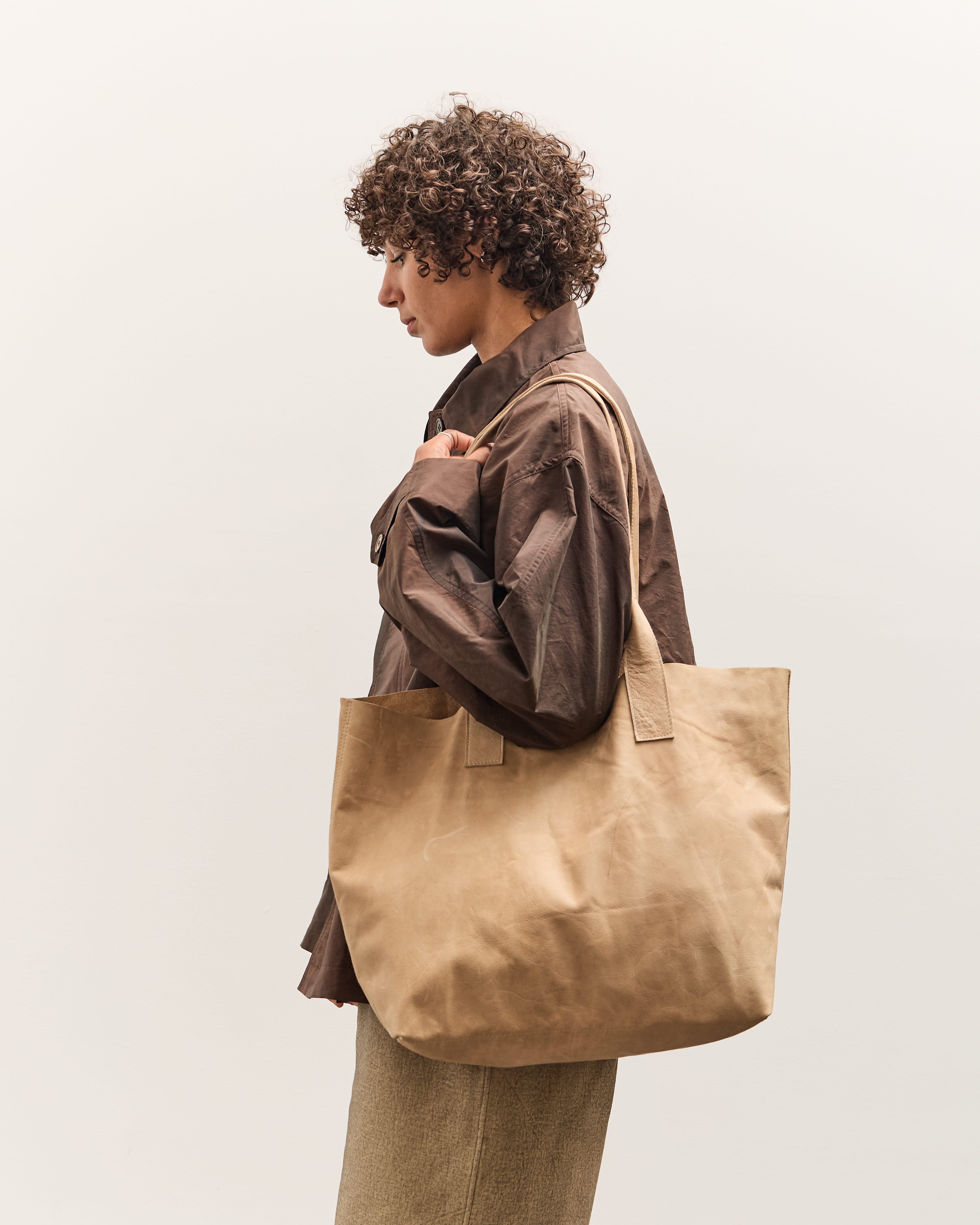 Colbo Leather Tote, Distressed Beige – Glasswing