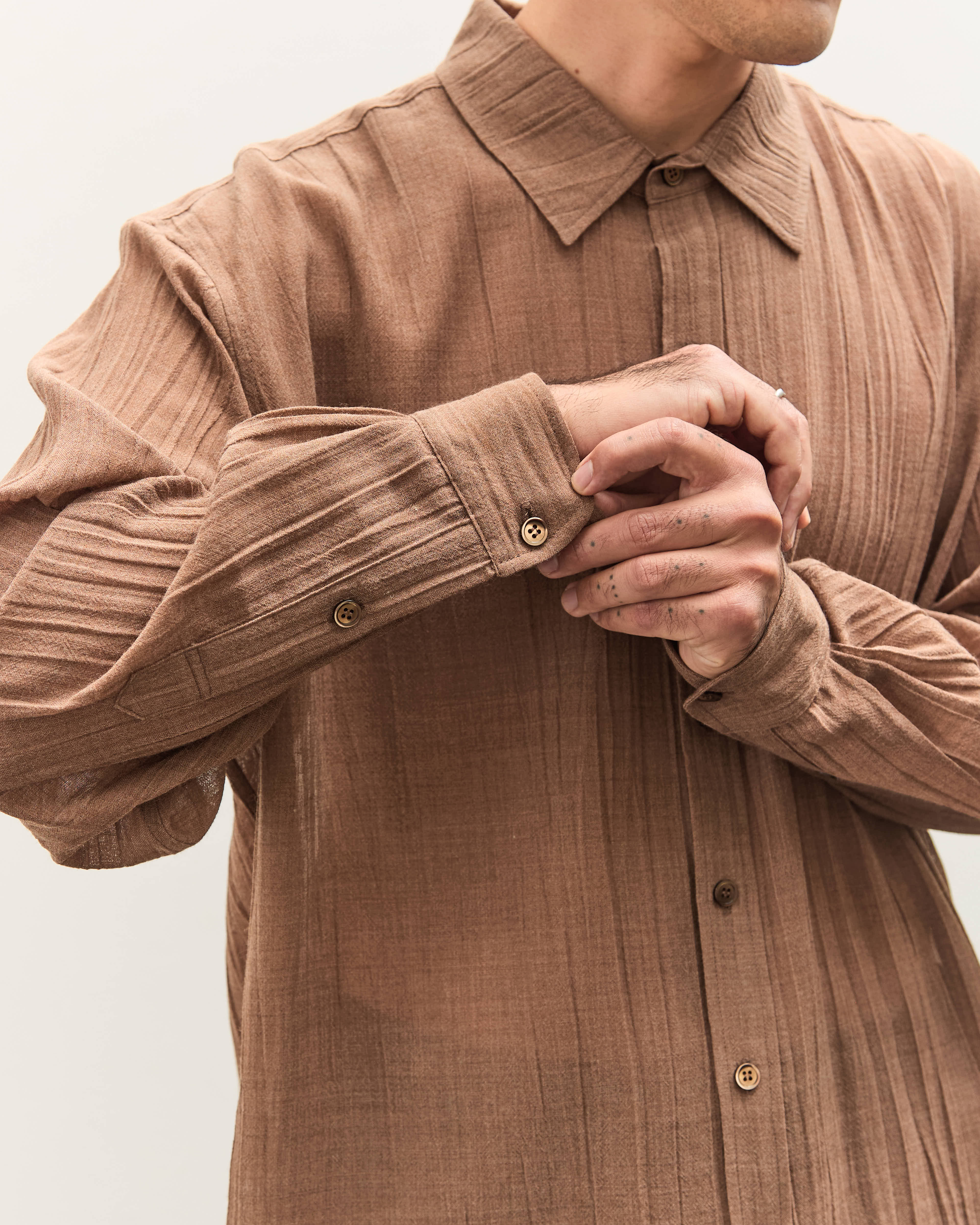 Colbo Office Shirt Unisex, Sheer Crinkled Clay – Glasswing