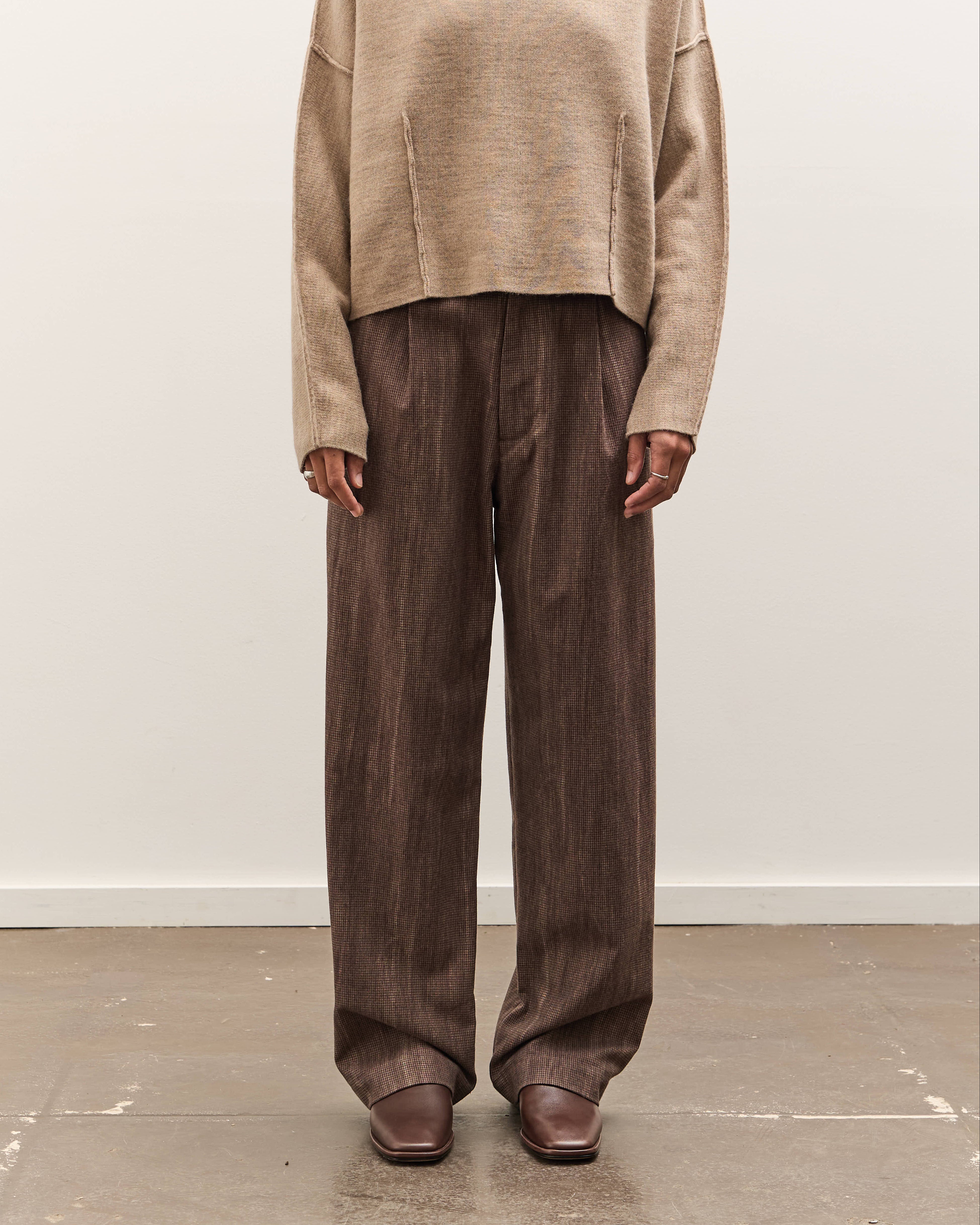 Colbo Single Pleat Pants, Washed Brown Houndstooth – Glasswing