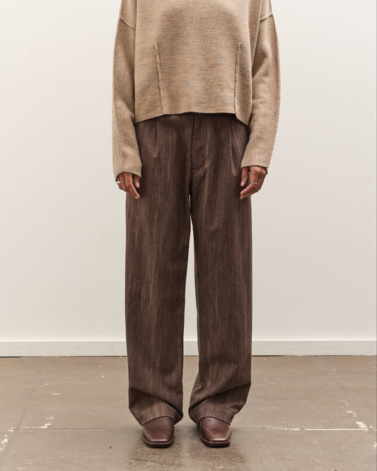 Colbo Single Pleat Pants, Washed Brown Houndstooth