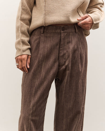 Colbo Single Pleat Pants, Washed Brown Houndstooth