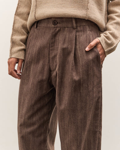 Colbo Single Pleat Pants, Washed Brown Houndstooth
