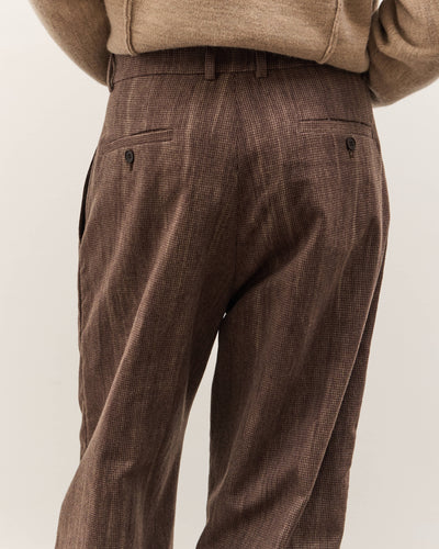 Colbo Single Pleat Pants, Washed Brown Houndstooth