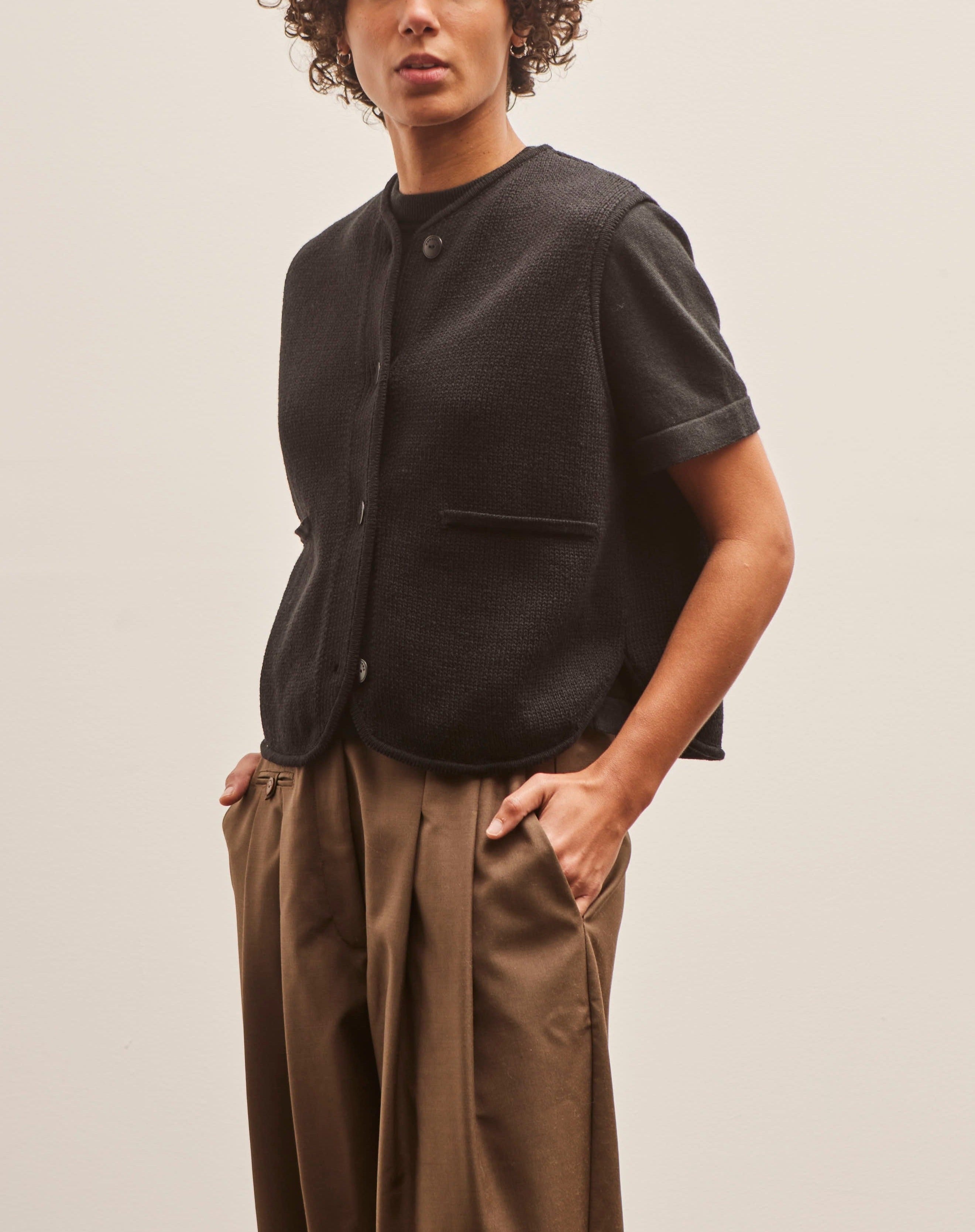トップス CordingEmbroideryDetail CottonVest Cotton Waistcoat in Black