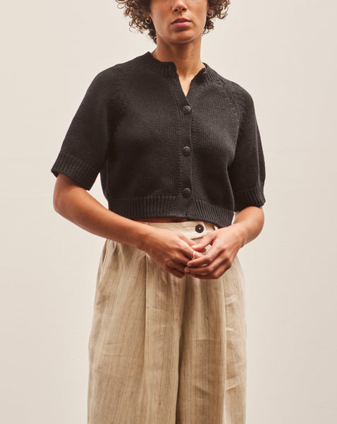 CORDERA COTTON BUTTONED TOP コットンカーディガン五分 Cordera Cotton Buttoned Top, Black – Glasswing