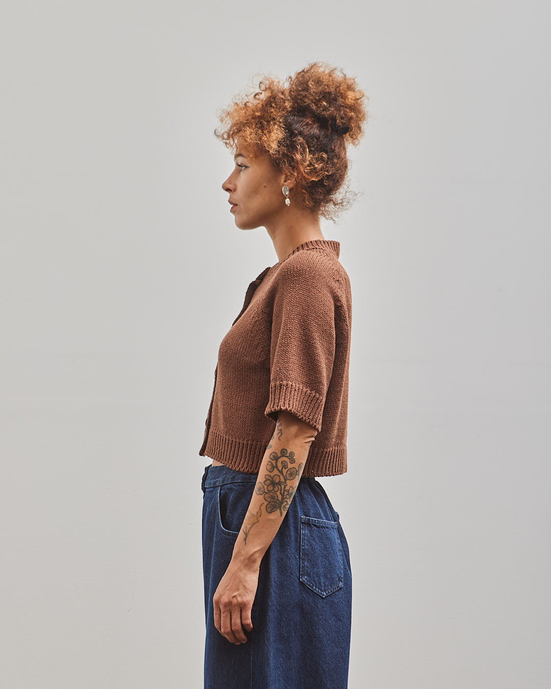 CORDERA COTTON BUTTONED TOP コットンカーディガン五分 Cordera Cotton Buttoned Top, Madera – Glasswing