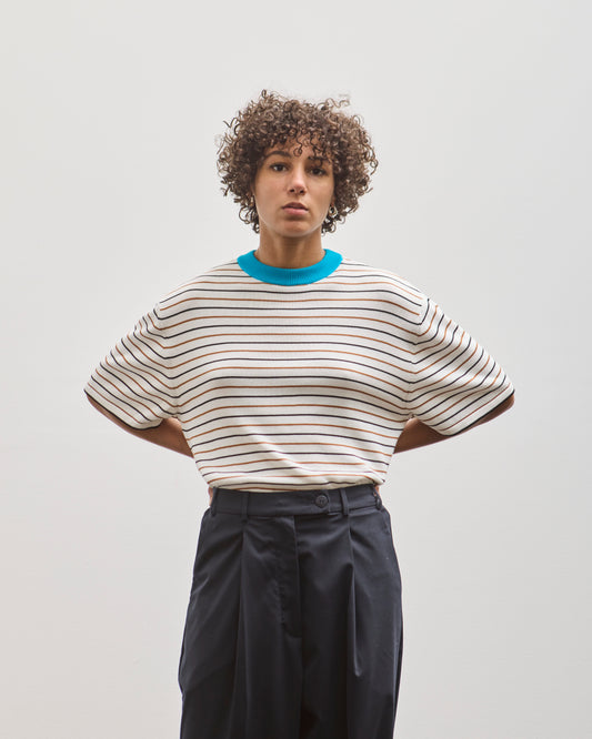 Cordera Cotton Striped T-Shirt, Ceruleo