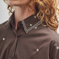 Cordera Embroidery Shirt, Chocolate