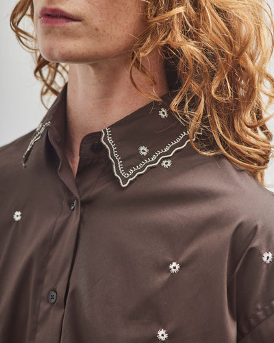 Cordera Embroidery Shirt, Chocolate