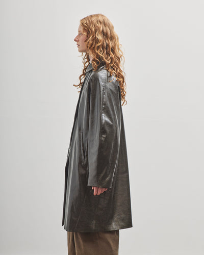 Cordera Faux Scratched Leather Coat, Black