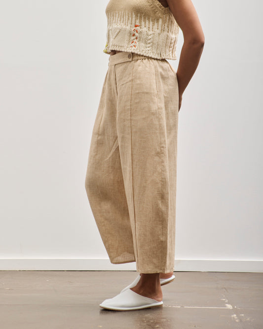 Cordera Melange Linen Curved Pant, Bicolor