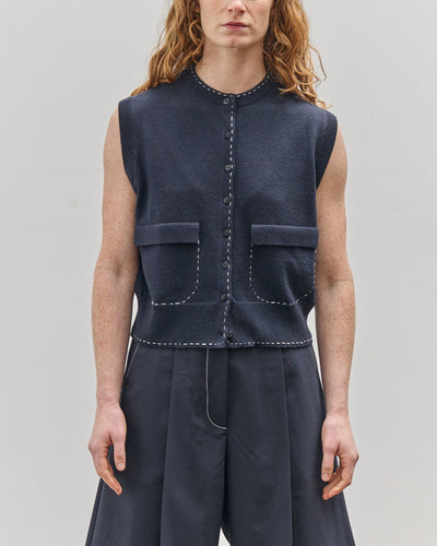 Cordera Merino Wool Stitched Waistcoat, Navy