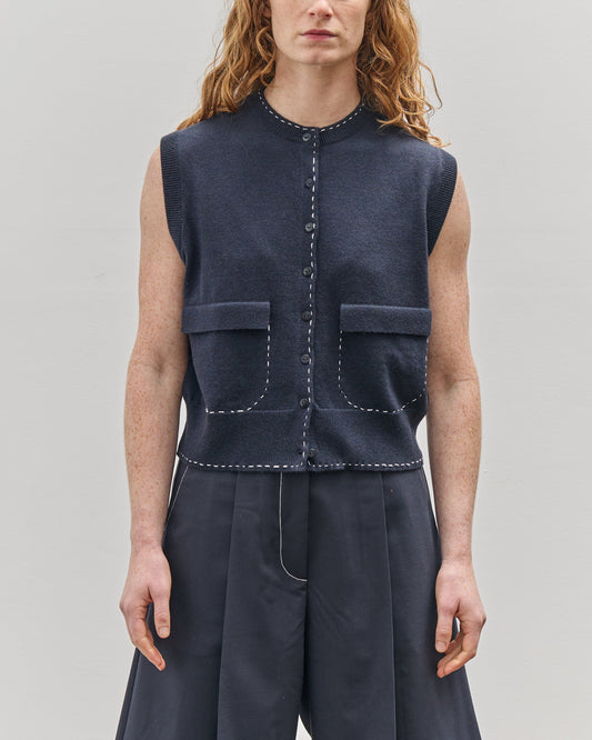 Cordera Merino Wool Stitched Waistcoat, Navy