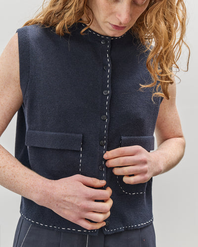 Cordera Merino Wool Stitched Waistcoat, Navy