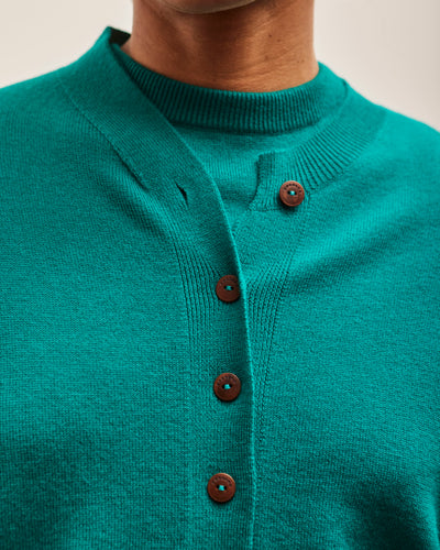 Cordera Merino Wool Cardigan, Teal Green