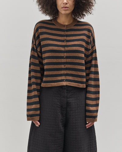 Cordera Merino Wool Striped Cardigan, Black/Brown