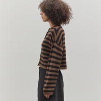 Cordera Merino Wool Striped Cardigan, Black/Brown