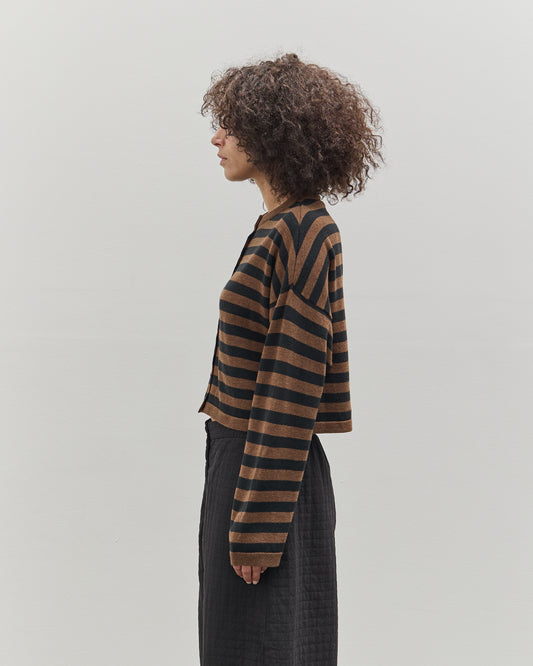 Cordera Merino Wool Striped Cardigan, Black/Brown