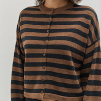 Cordera Merino Wool Striped Cardigan, Black/Brown