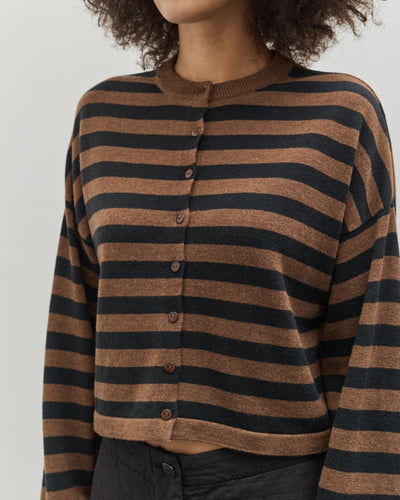 Cordera Merino Wool Striped Cardigan, Black/Brown